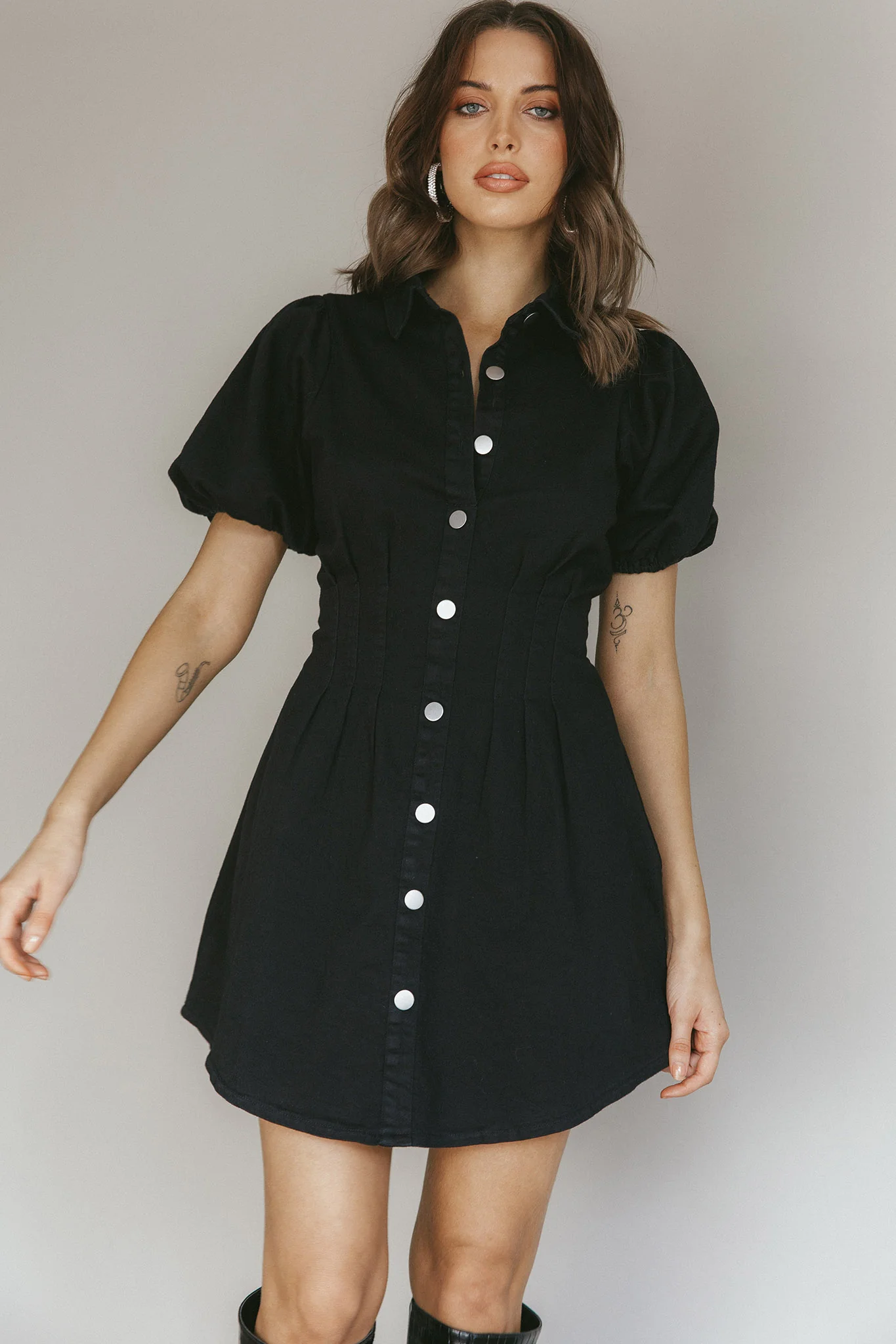 Zurich Pleated Waist Shirt Dress Black - Image 8