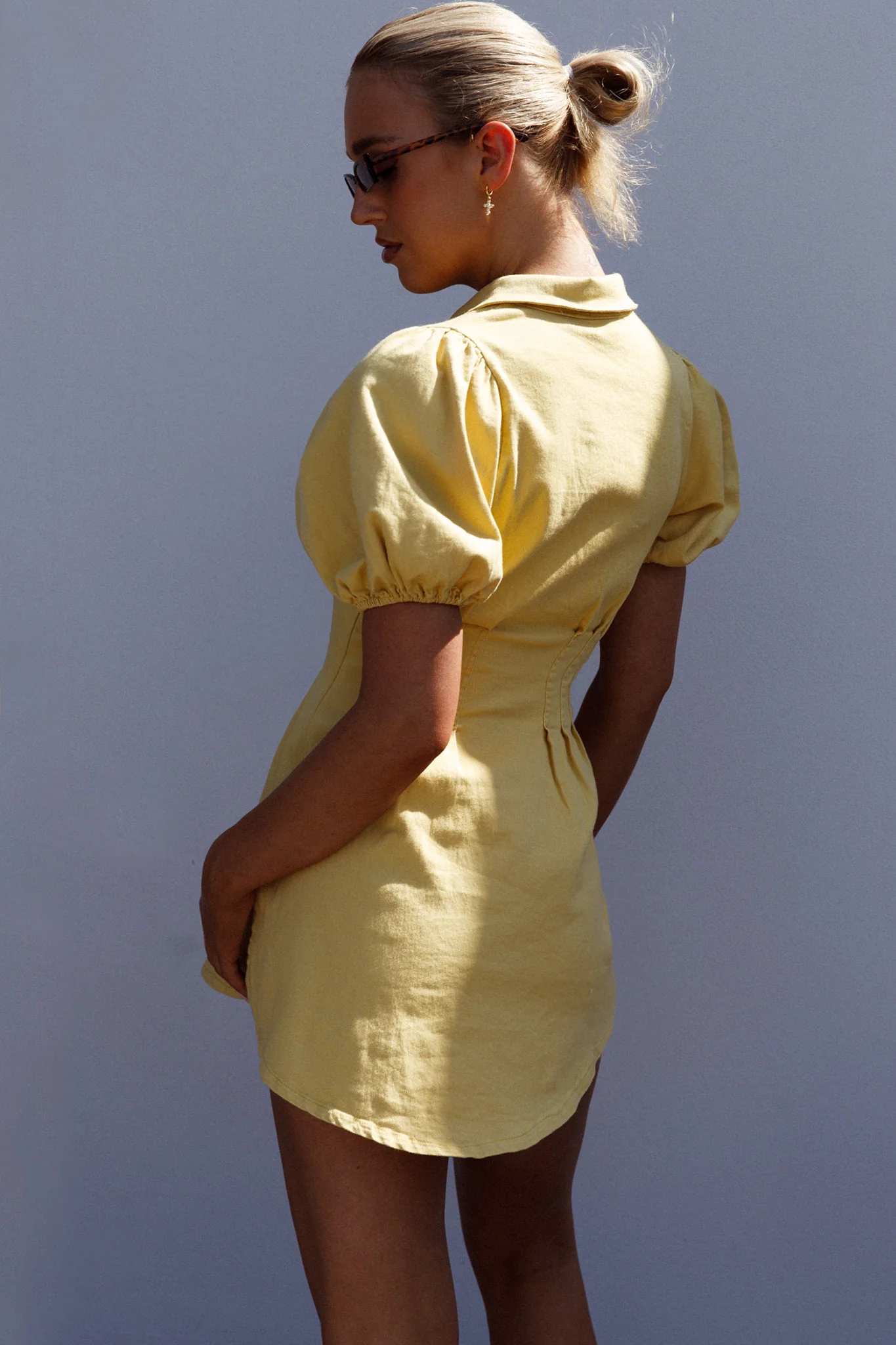 Zurich Pleated Waist Shirt Dress Light Yellow - Image 3