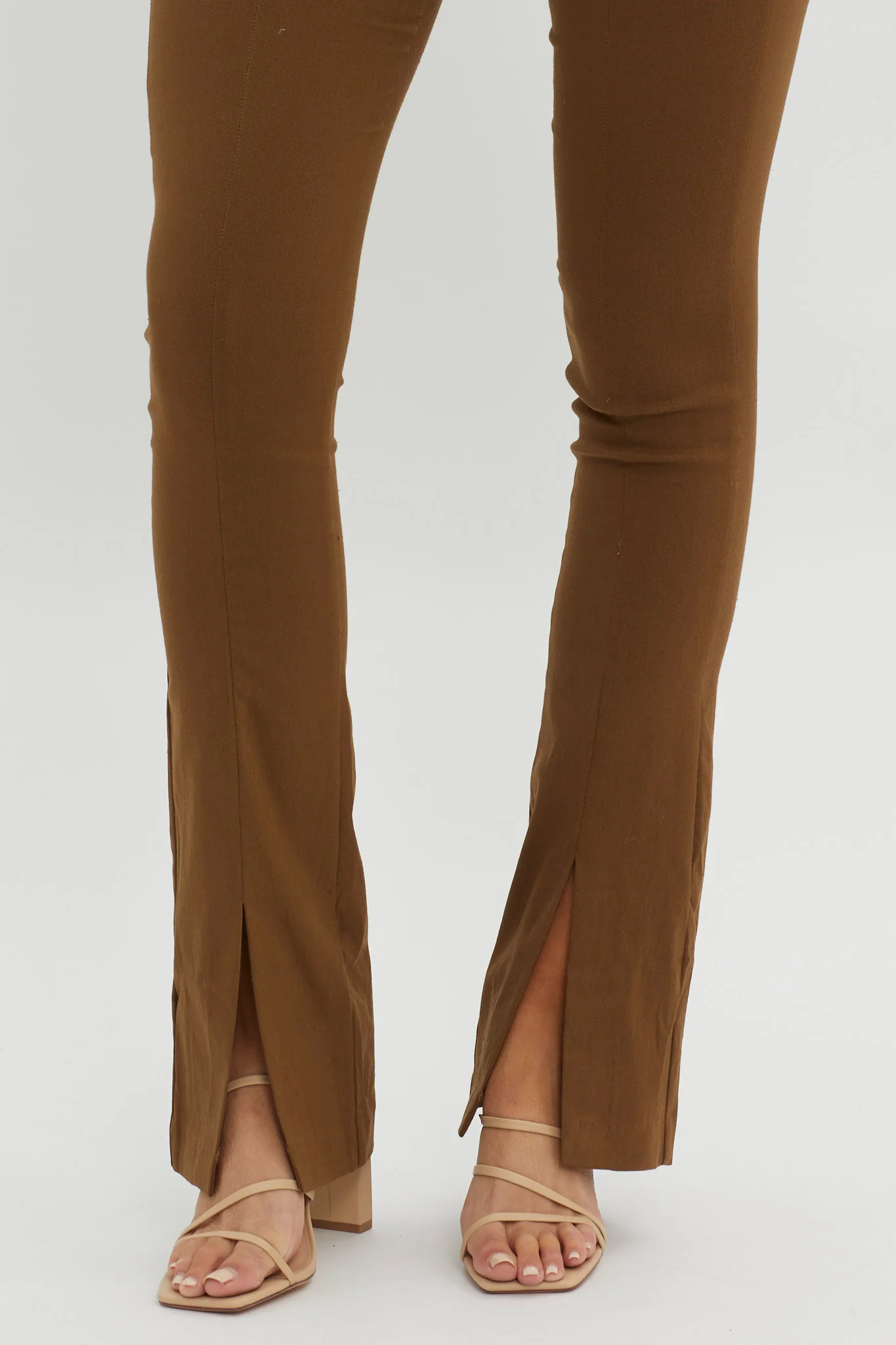 Zuzana Split Hem Flare Pants Brown - Image 4