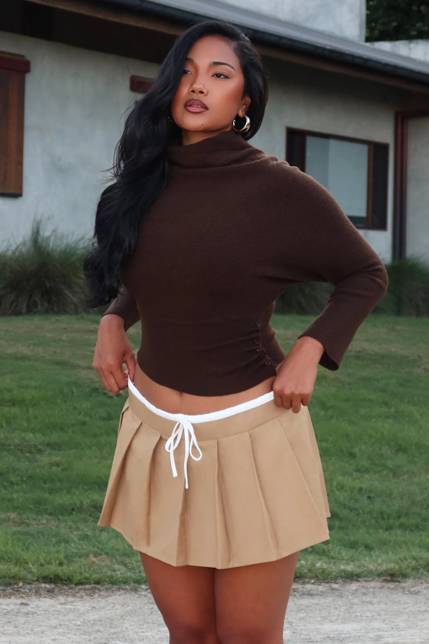 Zyah Turtleneck Knit Sweater Chocolate - Image 2