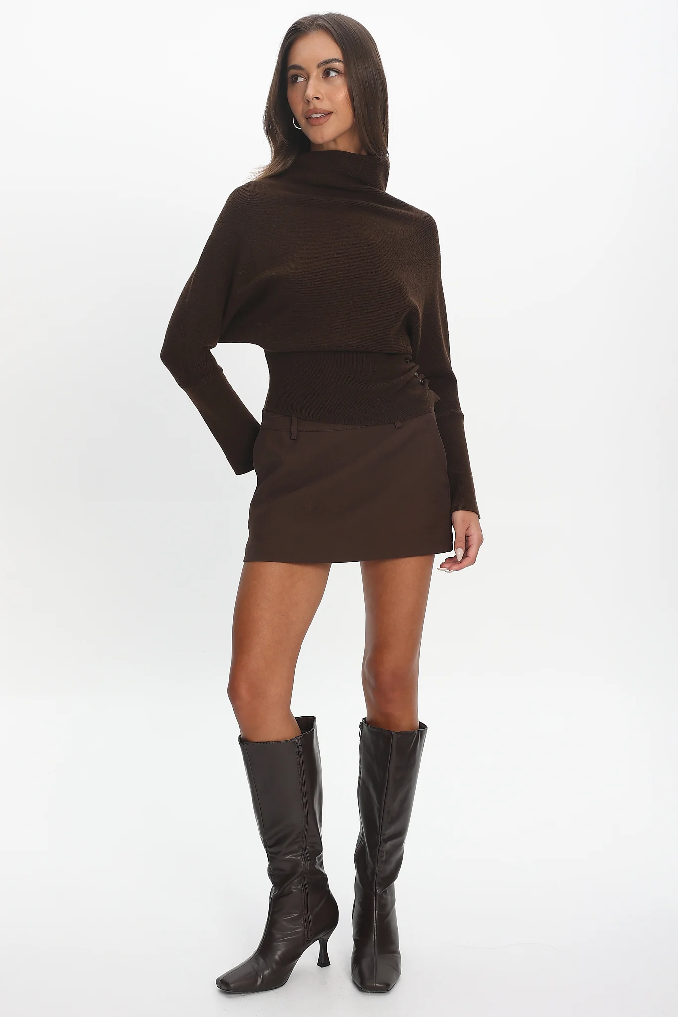 Zyah Turtleneck Knit Sweater Chocolate - Image 3
