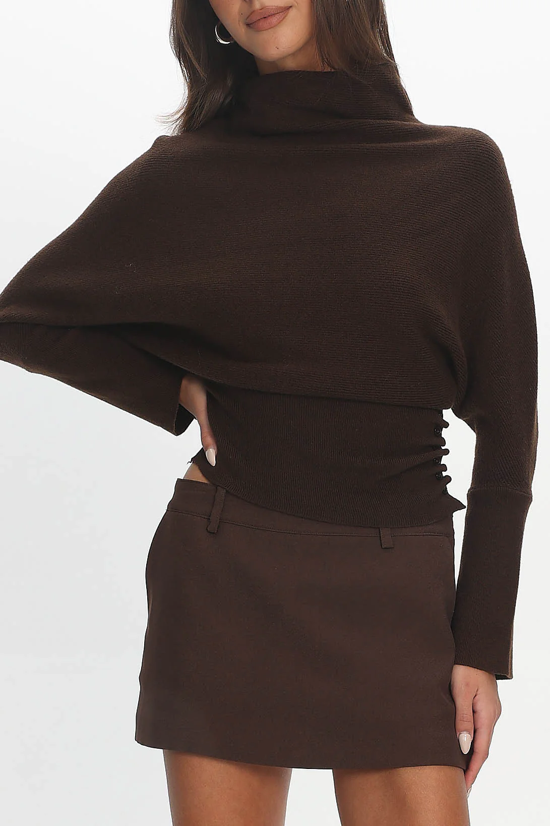 Zyah Turtleneck Knit Sweater Chocolate - Image 5